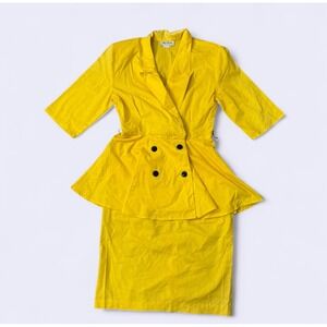 Vintage‎ Yellow Double-Breasted Blazer Dress – Size 14P – 100% Cotton